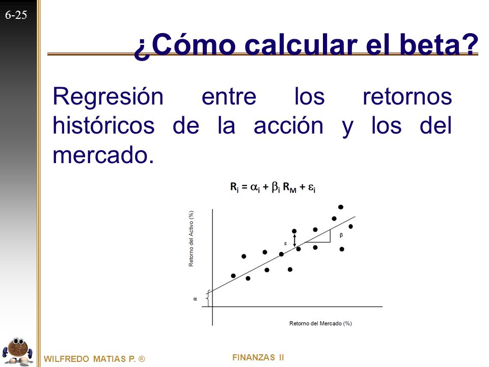 ¿Cómo calcular el beta Regresión entre los retornos históricos de la acción y los del mercado.