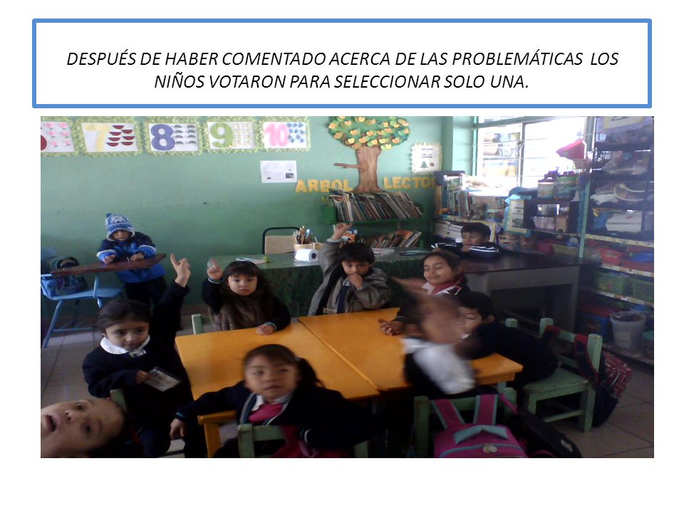 DESPUÉS DE HABER COMENTADO ACERCA DE LAS PROBLEMÁTICAS LOS NIÑOS VOTARON PARA SELECCIONAR SOLO UNA.
