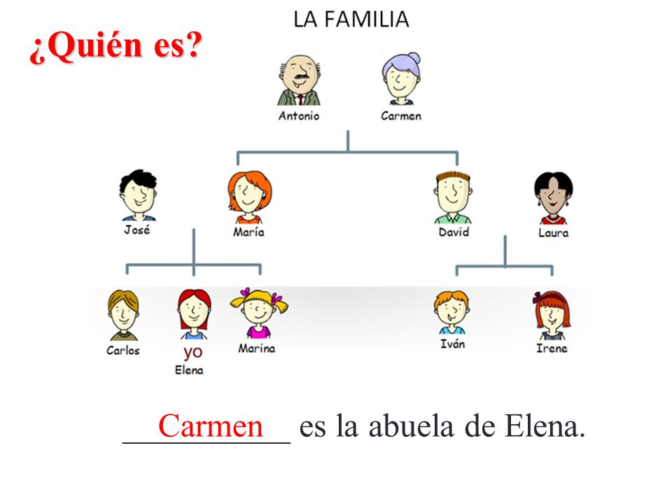 ¿Quién es __________ es la abuela de Elena. Carmen
