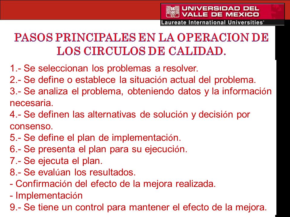 PASOS PRINCIPALES EN LA OPERACION DE LOS CIRCULOS DE CALIDAD.