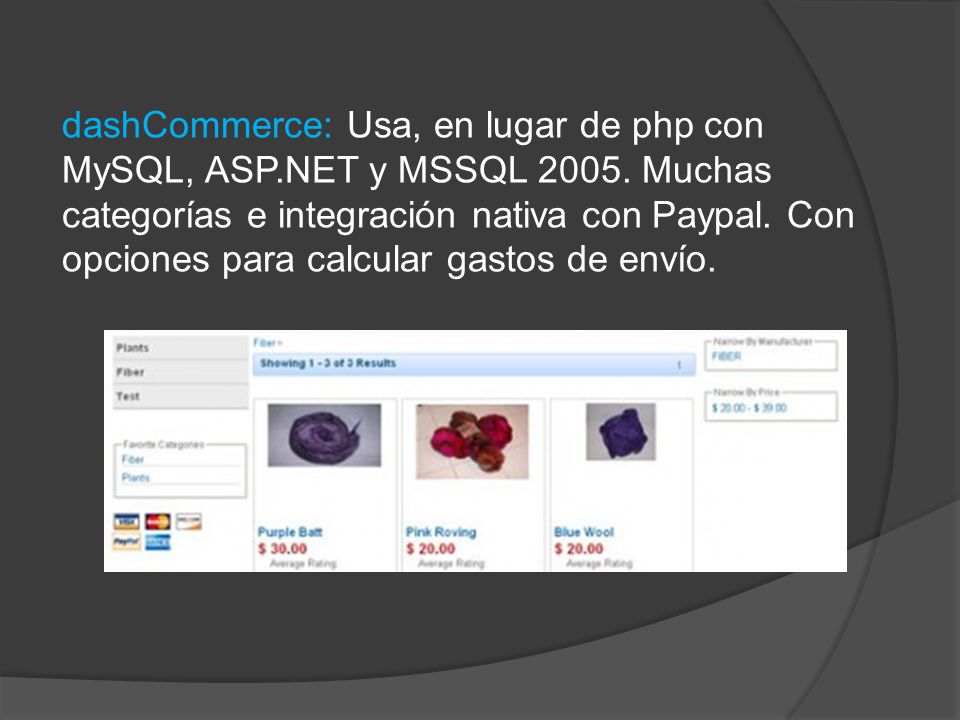 dashCommerce: Usa, en lugar de php con MySQL, ASP. NET y MSSQL 2005