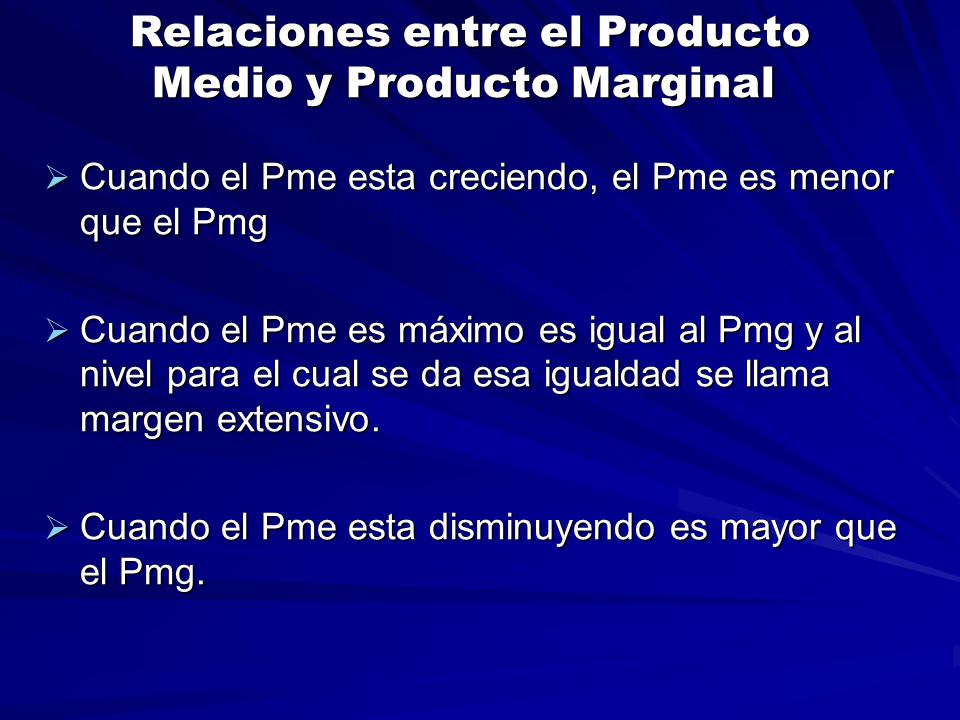 Relaciones entre el Producto Medio y Producto Marginal