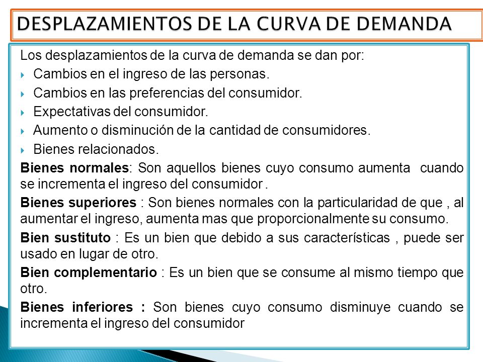 DESPLAZAMIENTOS DE LA CURVA DE DEMANDA