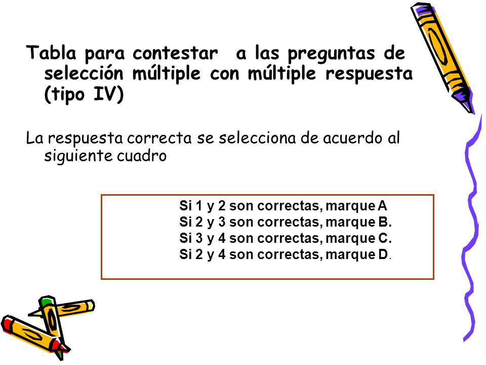 Tabla para contestar a las preguntas de selección múltiple con múltiple respuesta (tipo IV)