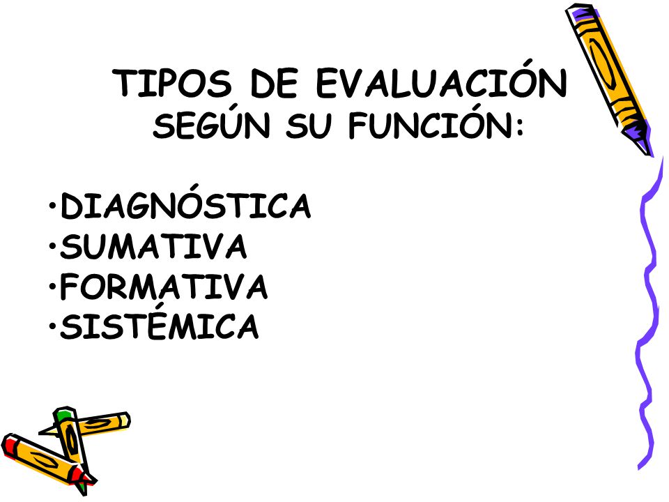 TIPOS DE EVALUACIÓN SEGÚN SU FUNCIÓN: DIAGNÓSTICA SUMATIVA FORMATIVA