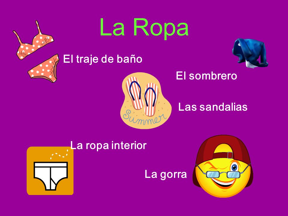 La Ropa El traje de baño El sombrero Las sandalias La ropa interior