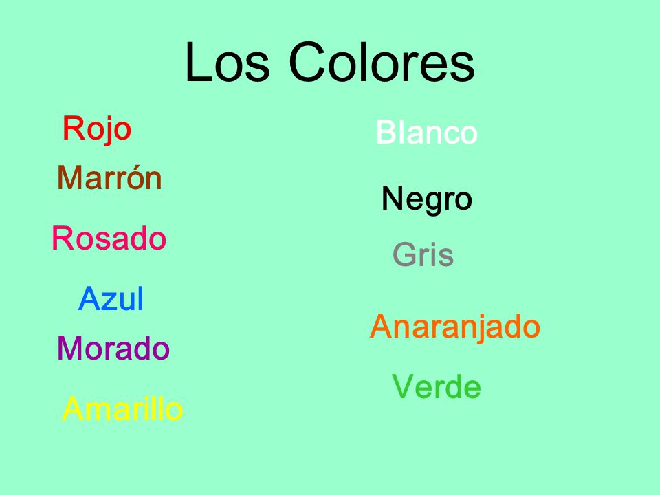 Los Colores Rojo Blanco Marrón Negro Rosado Gris Azul Anaranjado