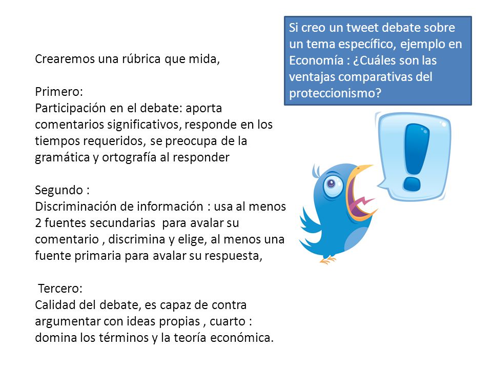 Si creo un tweet debate sobre un tema específico, ejemplo en Economía : ¿Cuáles son las ventajas comparativas del proteccionismo