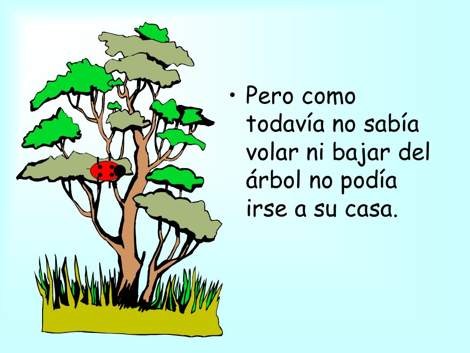 Pero como todavía no sabía volar ni bajar del árbol no podía irse a su casa.