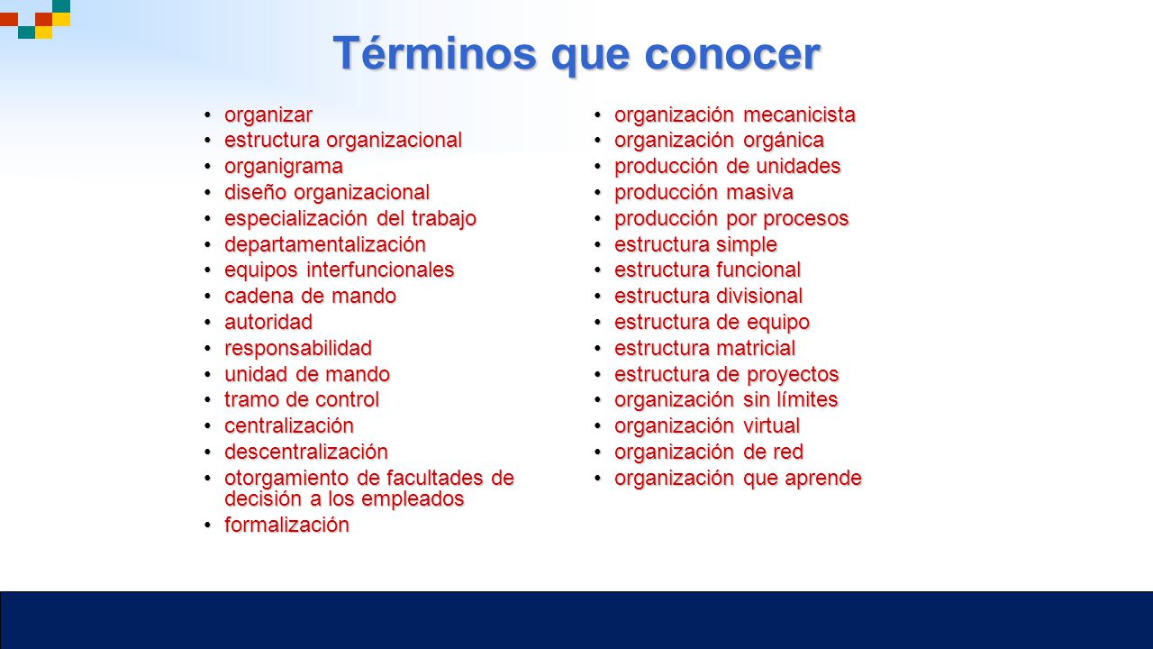 Términos que conocer organizar estructura organizacional organigrama