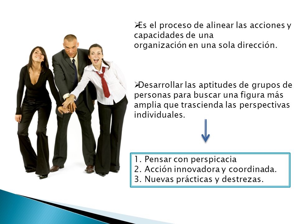 Es el proceso de alinear las acciones y capacidades de una. organización en una sola dirección.