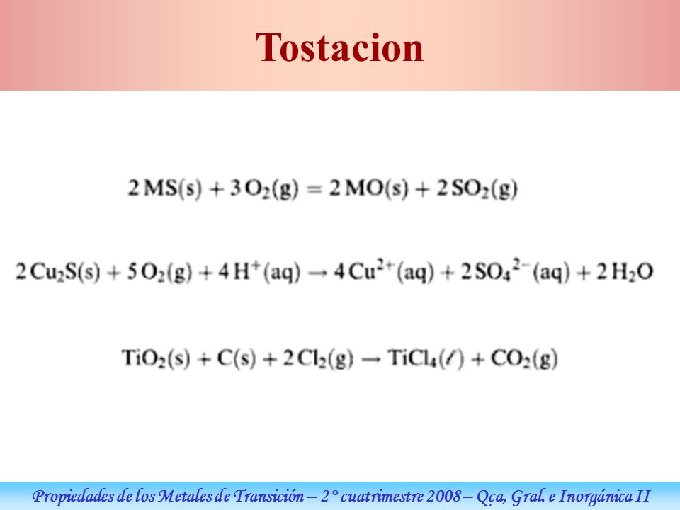 Tostacion Propiedades de los Metales de Transición – 2° cuatrimestre 2008 – Qca, Gral.