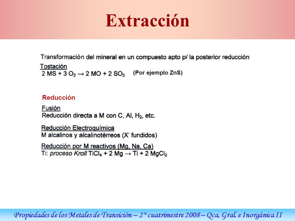 Extracción Propiedades de los Metales de Transición – 2° cuatrimestre 2008 – Qca, Gral.