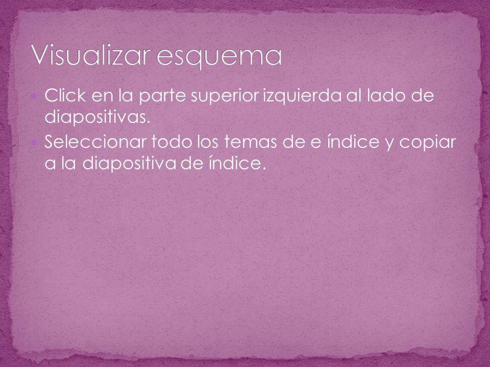 Visualizar esquema Click en la parte superior izquierda al lado de diapositivas.