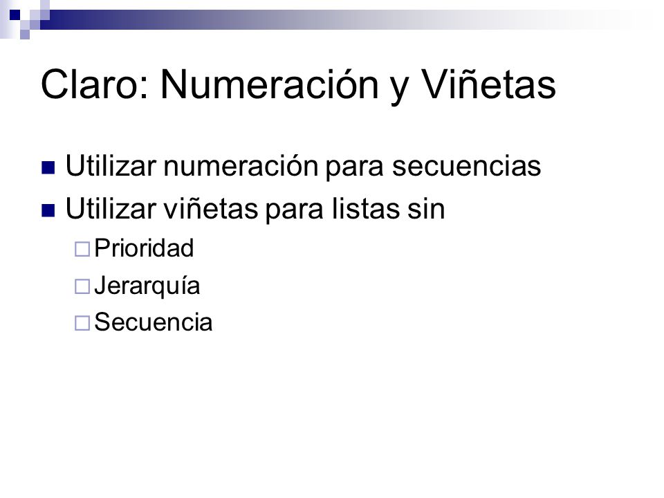 Claro: Numeración y Viñetas