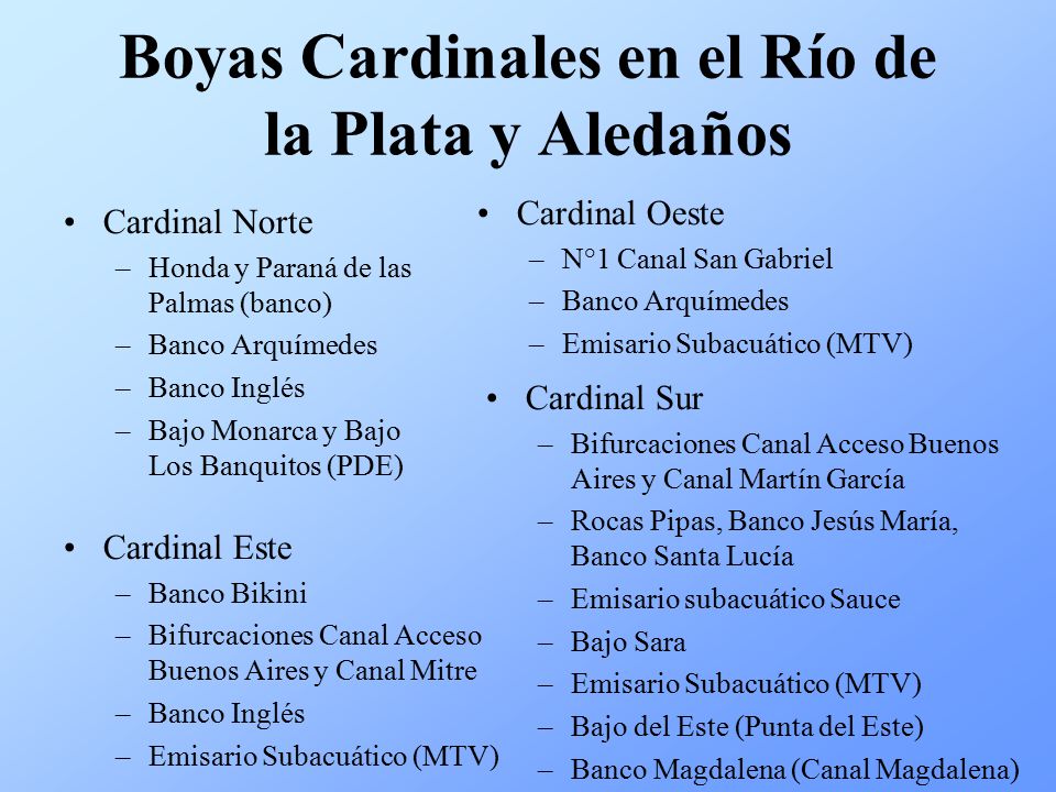Boyas Cardinales en el Río de la Plata y Aledaños