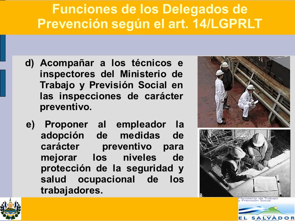 Funciones de los Delegados de Prevención según el art. 14/LGPRLT