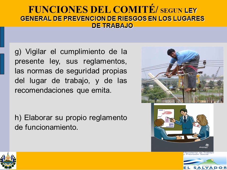 FUNCIONES DEL COMITÉ/ SEGUN LEY GENERAL DE PREVENCION DE RIESGOS EN LOS LUGARES DE TRABAJO