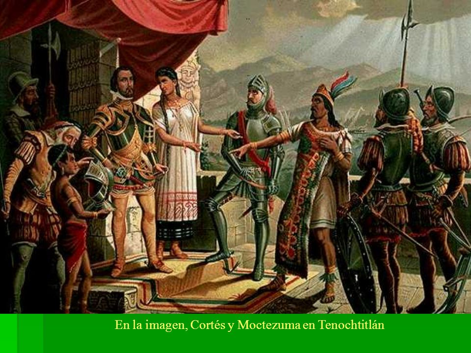 En la imagen, Cortés y Moctezuma en Tenochtitlán