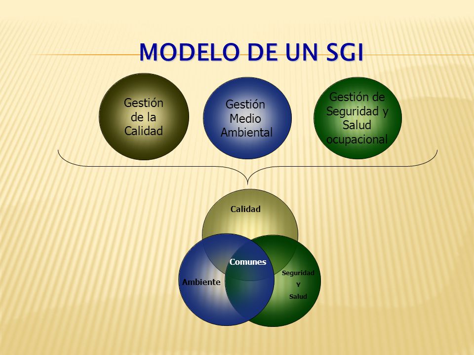MODELO DE UN SGI Gestión Gestión de Gestión de la Calidad Seguridad y