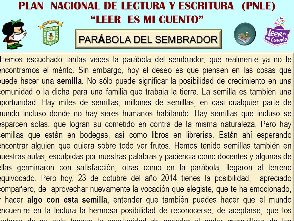 PLAN NACIONAL DE LECTURA Y ESCRITURA (PNLE) LEER ES MI CUENTO