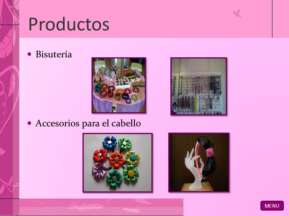 MENU Productos Bisutería Accesorios para el cabello