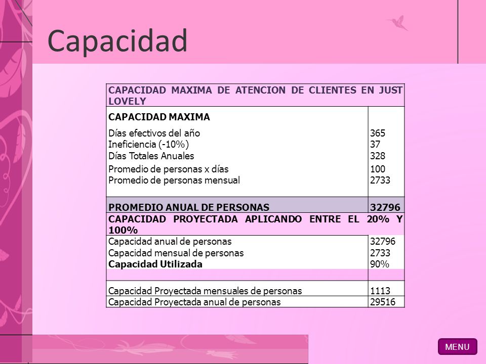 Capacidad CAPACIDAD MAXIMA DE ATENCION DE CLIENTES EN JUST LOVELY