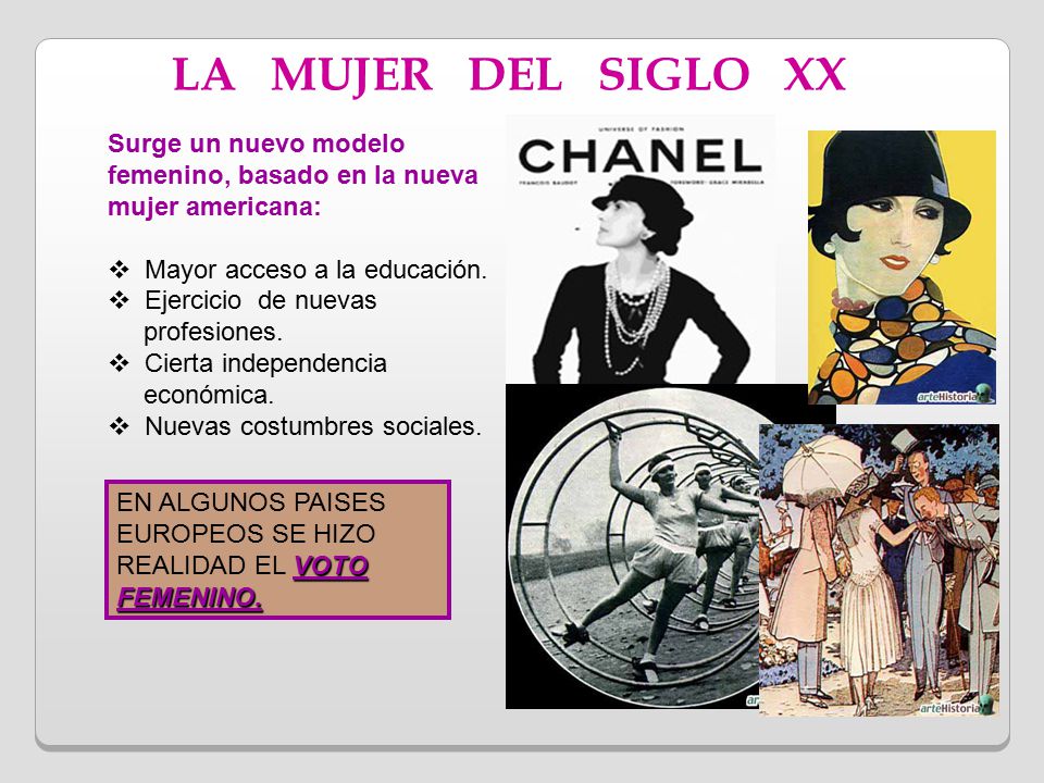 LA MUJER DEL SIGLO XX Surge un nuevo modelo femenino, basado en la nueva mujer americana: Mayor acceso a la educación.