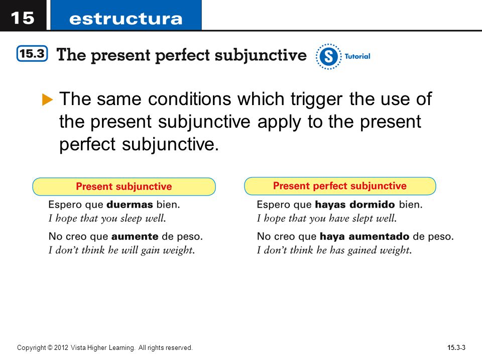 The same conditions which trigger the use of the present subjunctive apply to the present perfect subjunctive.