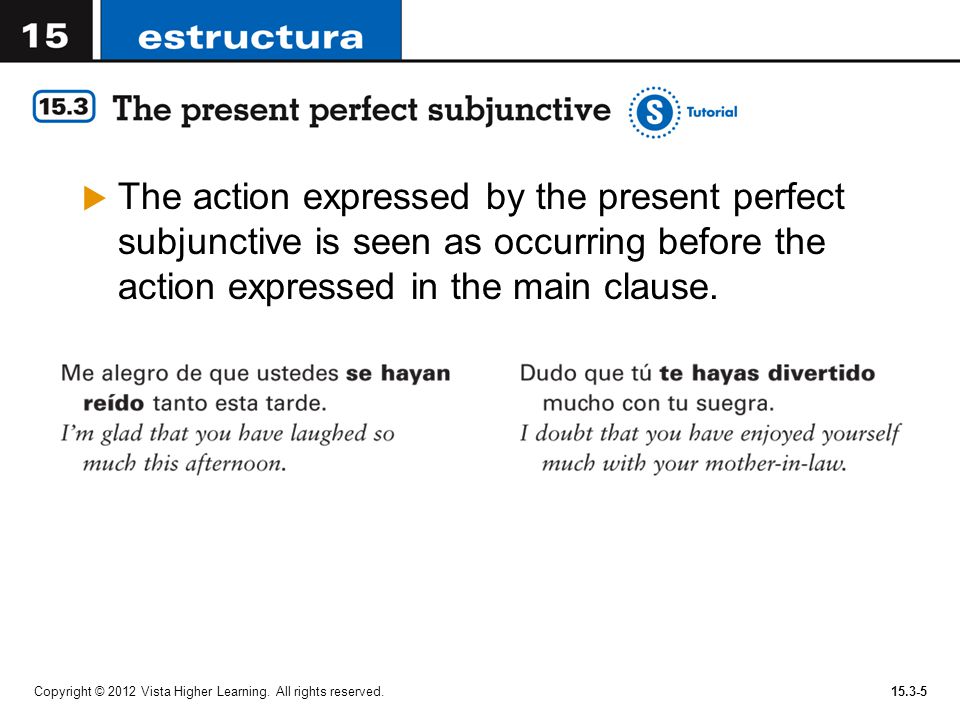 The action expressed by the present perfect subjunctive is seen as occurring before the action expressed in the main clause.