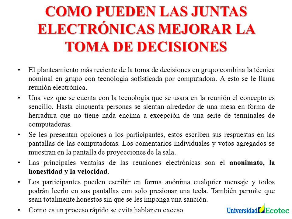COMO PUEDEN LAS JUNTAS ELECTRÓNICAS MEJORAR LA TOMA DE DECISIONES