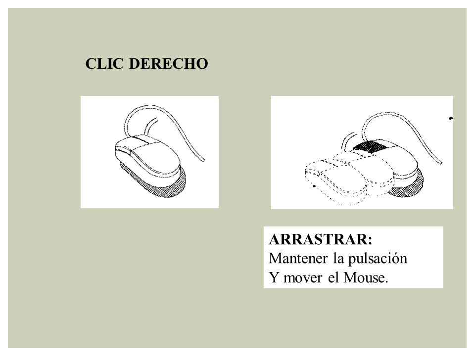 CLIC DERECHO ARRASTRAR: Mantener la pulsación Y mover el Mouse.