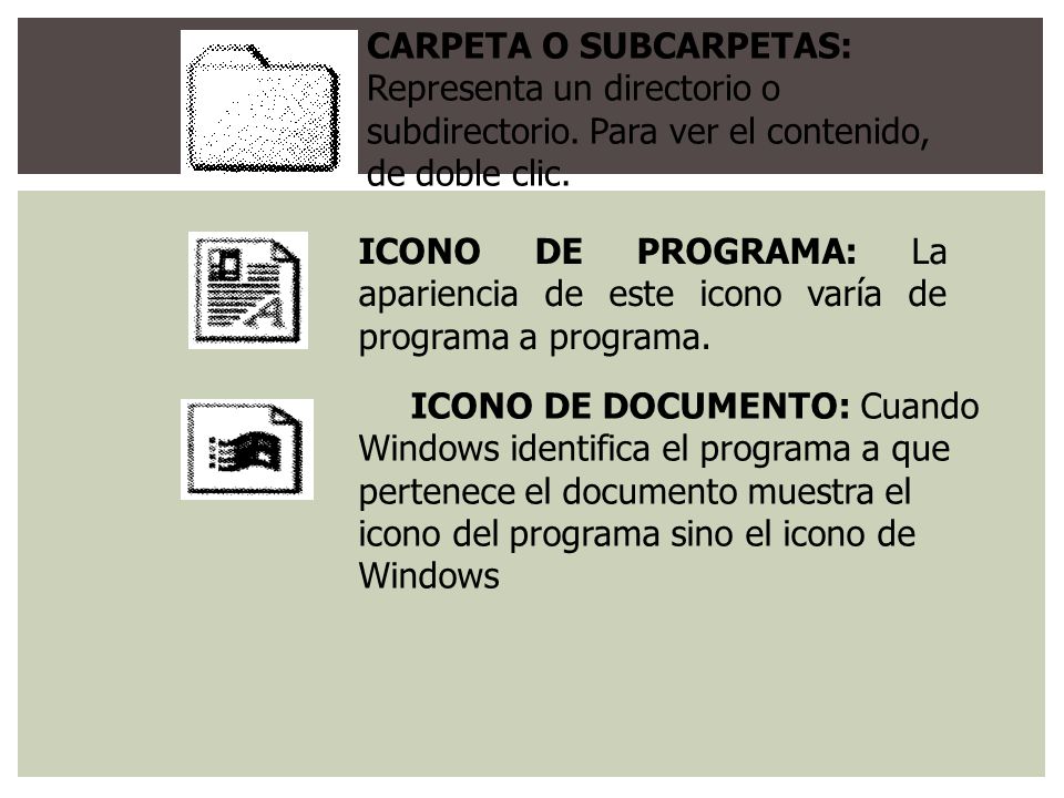 CARPETA O SUBCARPETAS: Representa un directorio o subdirectorio
