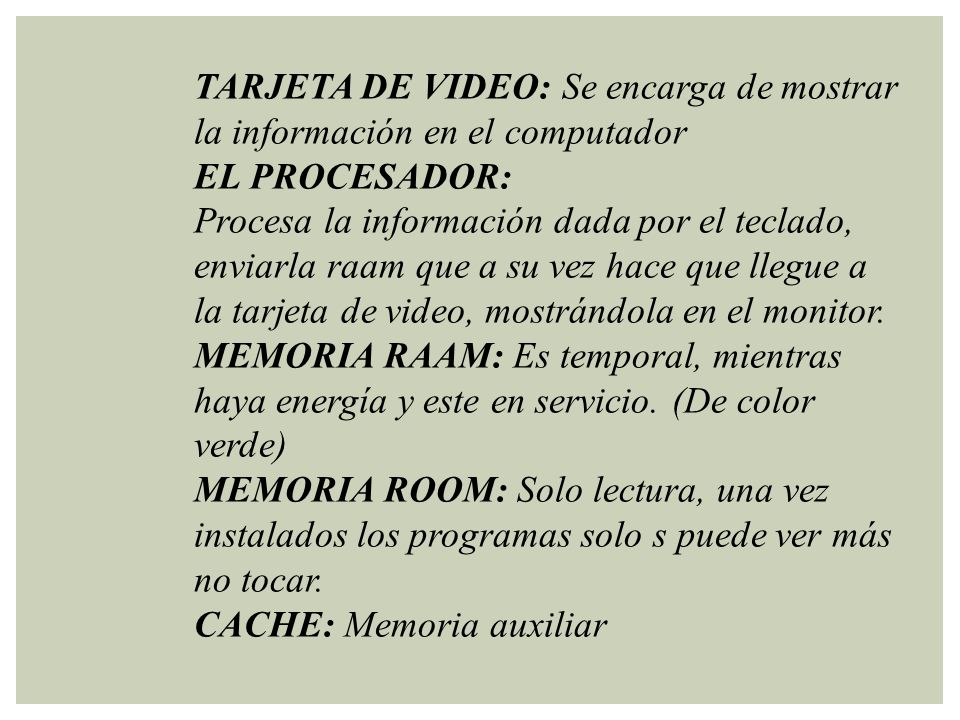 TARJETA DE VIDEO: Se encarga de mostrar la información en el computador