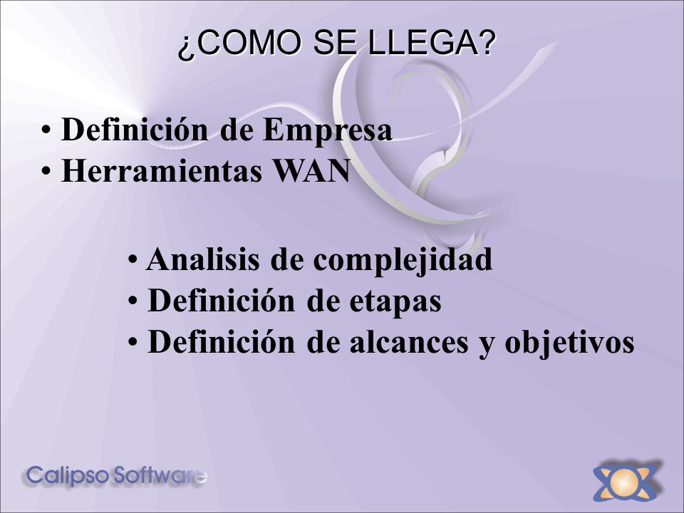 ¿COMO SE LLEGA Definición de Empresa. Herramientas WAN. Analisis de complejidad. Definición de etapas.