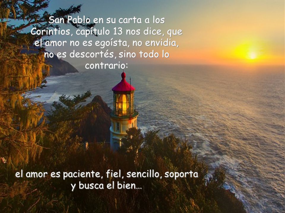 el amor es paciente, fiel, sencillo, soporta y busca el bien…