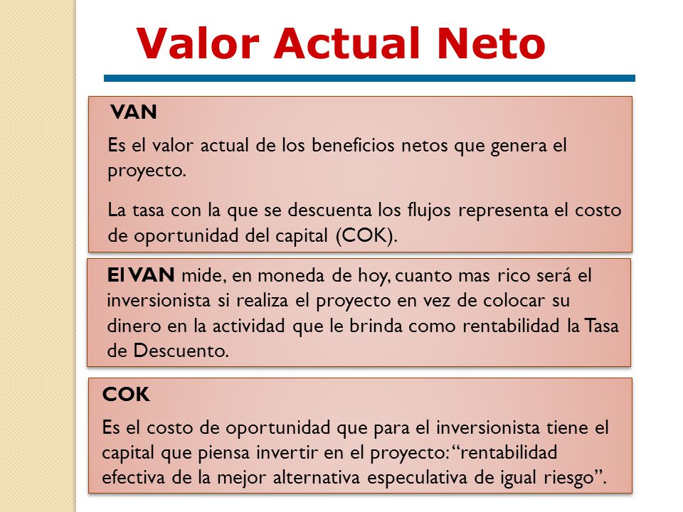 Valor Actual Neto VAN. Es el valor actual de los beneficios netos que genera el proyecto.