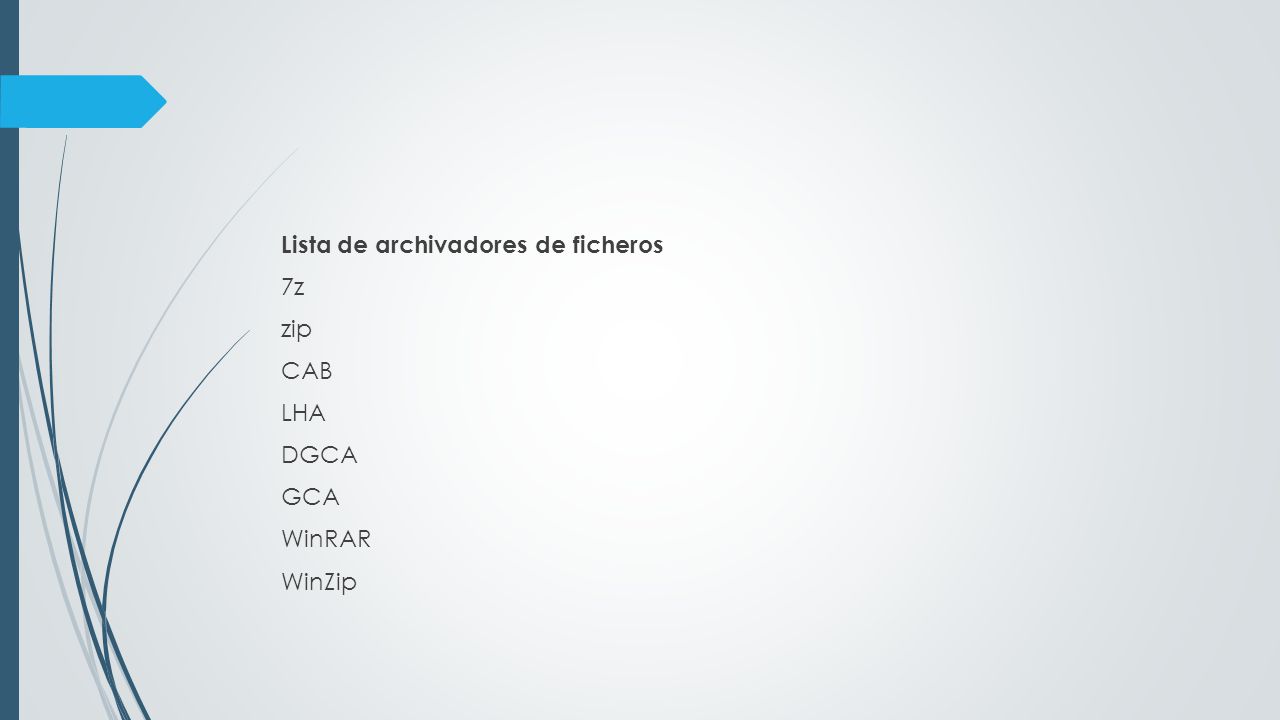 Lista de archivadores de ficheros 7z zip CAB LHA DGCA GCA WinRAR WinZip