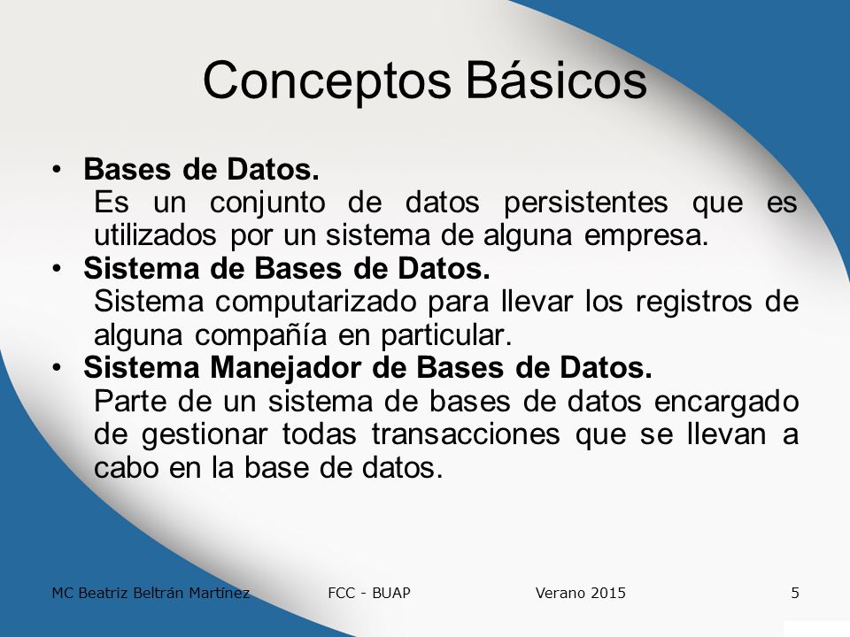 Conceptos Básicos Los sistemas de bases de datos se diseñan para la gestión de grandes cantidades de información.