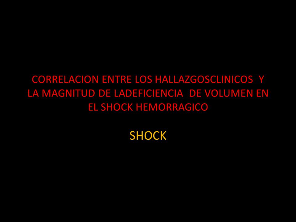CORRELACION ENTRE LOS HALLAZGOSCLINICOS Y LA MAGNITUD DE LADEFICIENCIA DE VOLUMEN EN EL SHOCK HEMORRAGICO