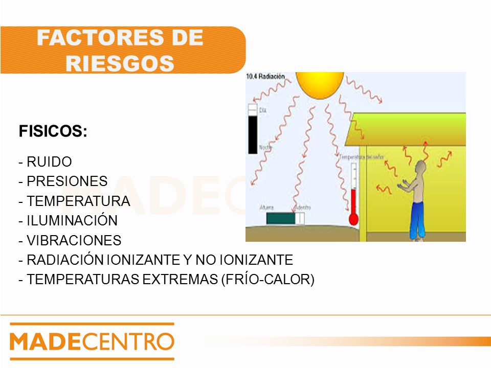 FACTORES DE RIESGOS FISICOS: - RUIDO - PRESIONES - TEMPERATURA