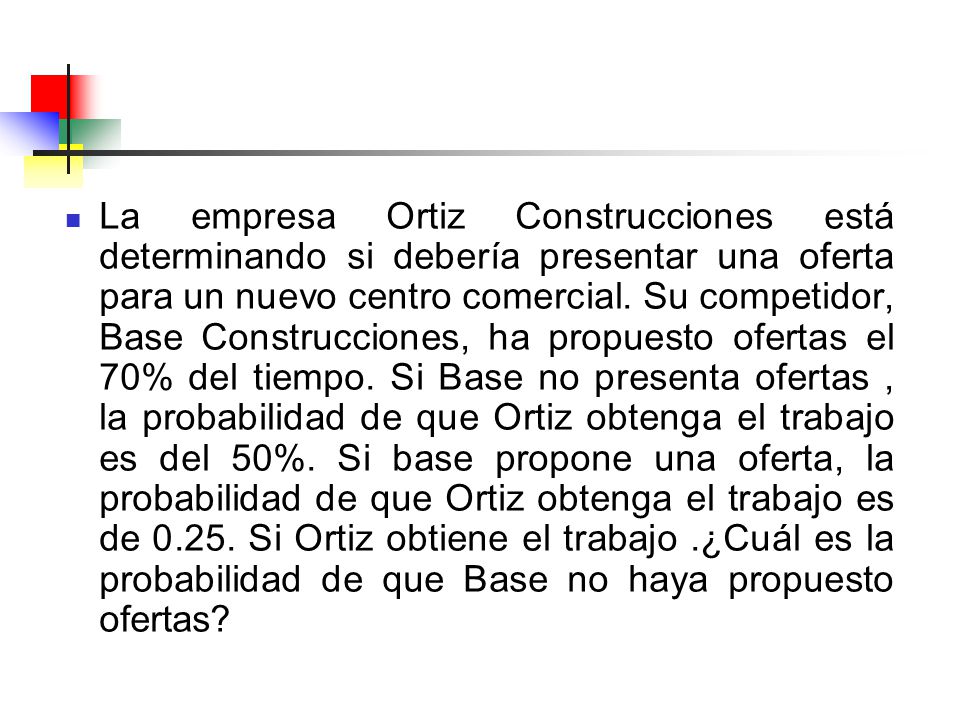 La empresa Ortiz Construcciones está determinando si debería presentar una oferta para un nuevo centro comercial.