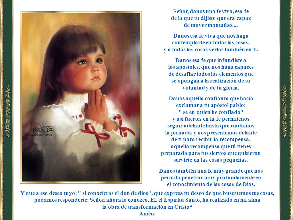 Señor, danos una fe viva, esa fe de la que tu dijiste que era capaz