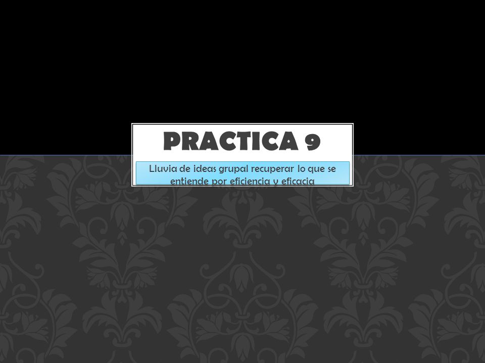 PRACTICA 9 Lluvia de ideas grupal recuperar lo que se entiende por eficiencia y eficacia