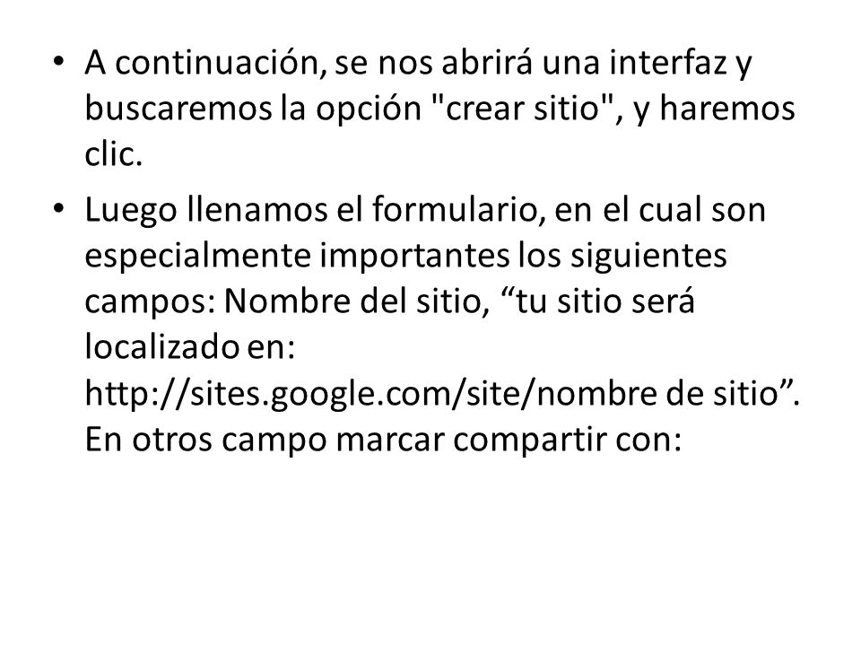 A continuación, se nos abrirá una interfaz y buscaremos la opción crear sitio , y haremos clic.