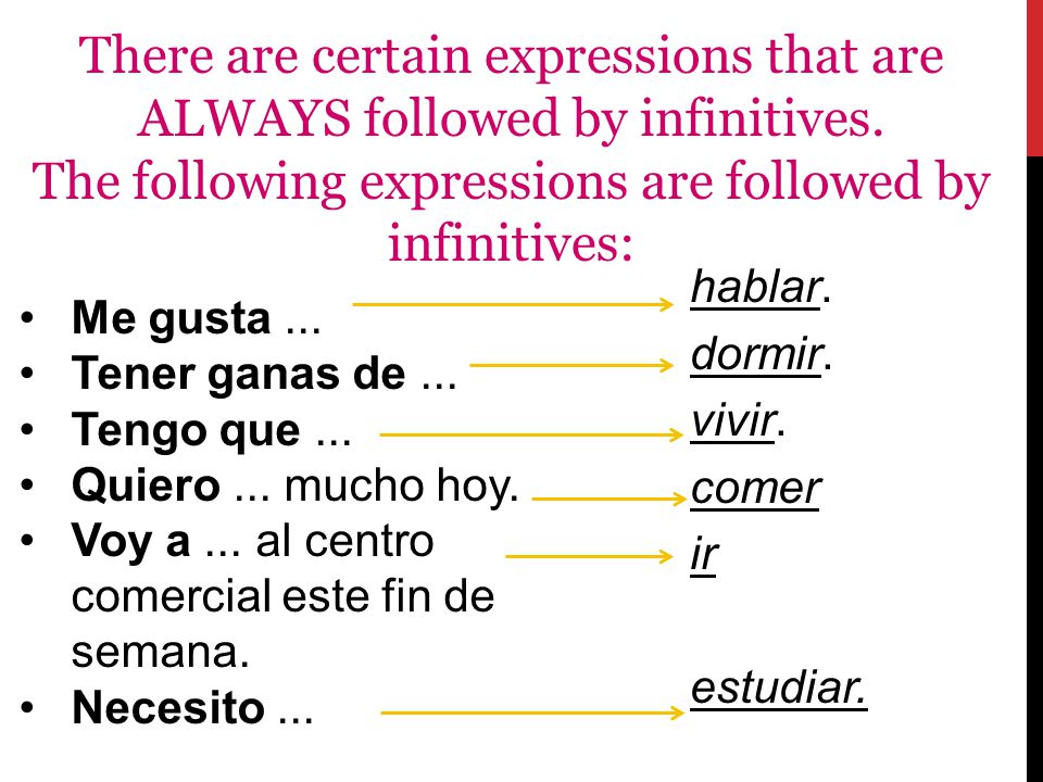 There are certain expressions that are ALWAYS followed by infinitives.