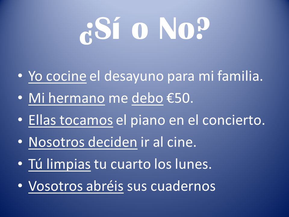 ¿Sí o No Yo cocine el desayuno para mi familia.