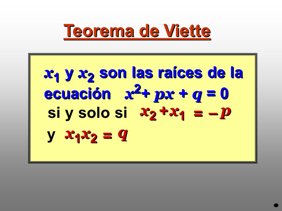 Teorema de Viette x1x2 q = x2 x1 – + p