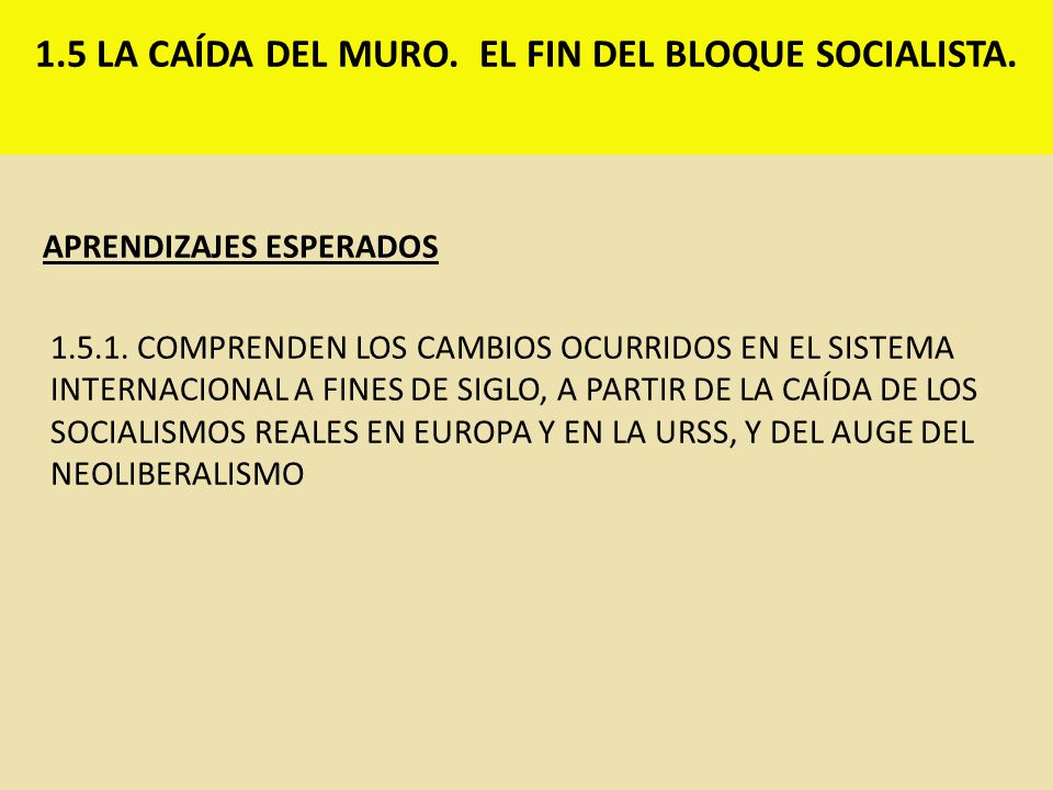 1.5 LA CAÍDA DEL MURO. EL FIN DEL BLOQUE SOCIALISTA.