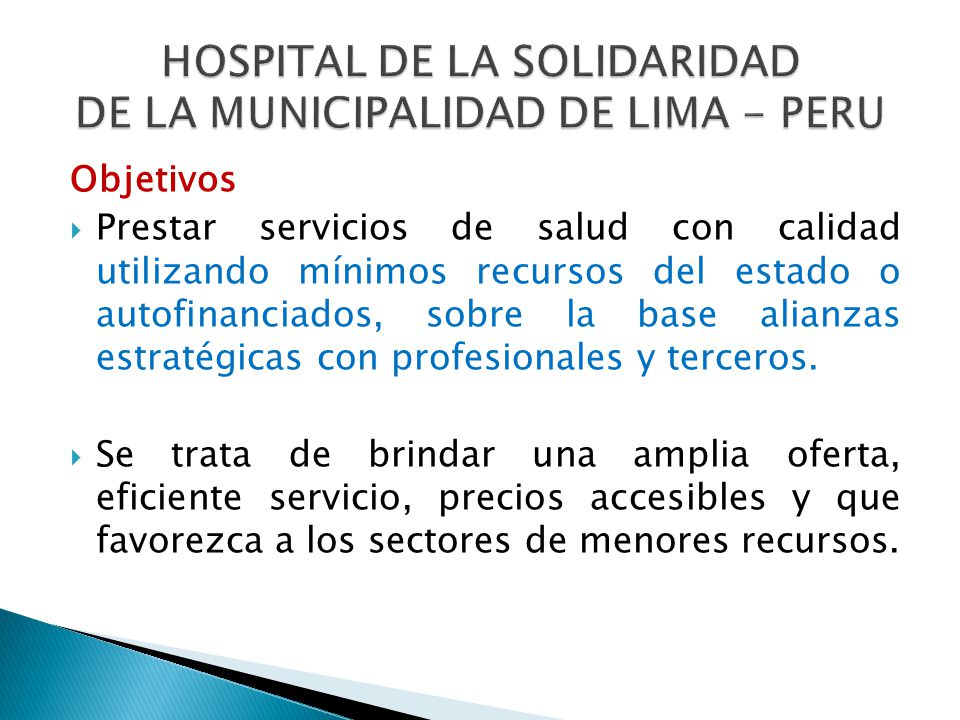 HOSPITAL DE LA SOLIDARIDAD DE LA MUNICIPALIDAD DE LIMA - PERU